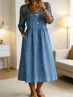Women's Retro Stylish Hollow Patchwork Denim Maxi Dress