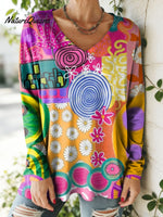 Women's Lovely Floral Flowers Pattern Art Print V-neck Casual Cotton T-shirt