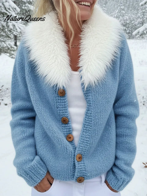 Women's Retro Fur Collar Knit Sweater Cardigan