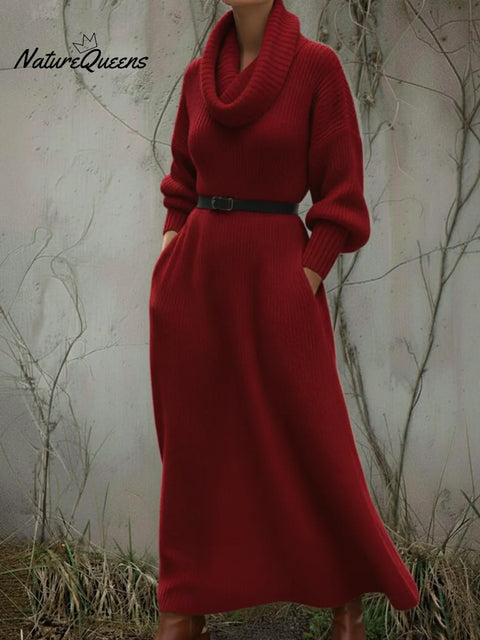 Cozy Elegant Cowl Collar Knit Dress
