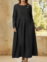 Elegant Vintage Button-down Collar Denim Cotton Dress