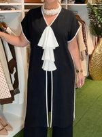 Elegant Contrast-trim Tie-detail Chiffon Longline Blouse
