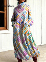 Women's Vintage Geometry Art Print Casual Cotton Knitted Dress