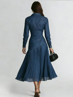 Elegant Patchwork Pleated Chiffon Denim Dress