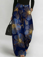 Women's Floral Pattern Art Print Casual Stylish Denim Pants