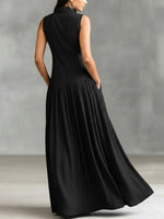 Women's Solid Color Lapel Sleeveless Casual Loose Cotton Dress