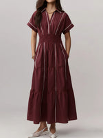 Women's V-neck Short-sleeved Casual Loose Cotton And Linen Dress