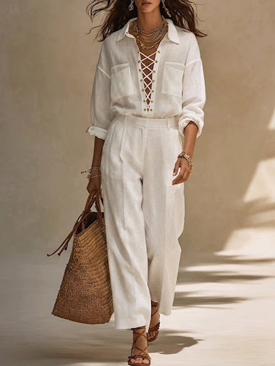 Women's Bohemian Cross Strap Shirt Set