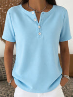 Cozy Casual Henley Collar Cotton T-shirt