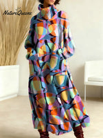 Women's Geometry Pattern Art Print Casual Cotton Knitted Dress