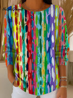 Women's Colorful Stripes Print Casual Pullover Sweater