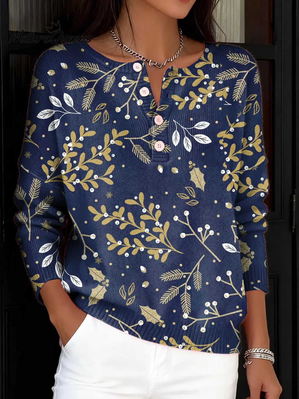 Women's Vintage Flower Art Print Buttoned Cardigan Sweater