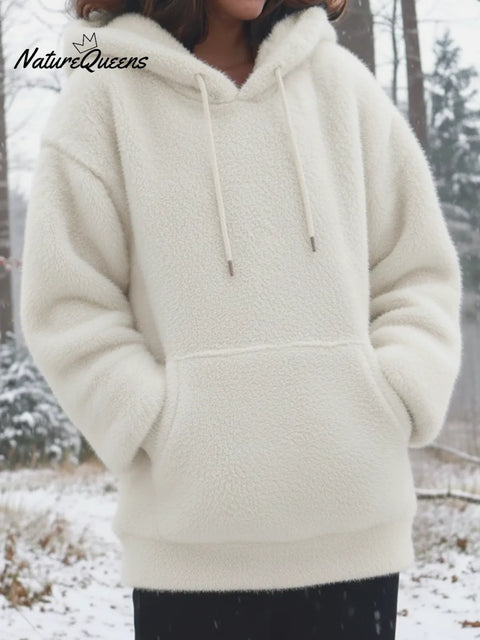 Cozy Solid Color Faux Mink Fleece Hooded Sweatshirt