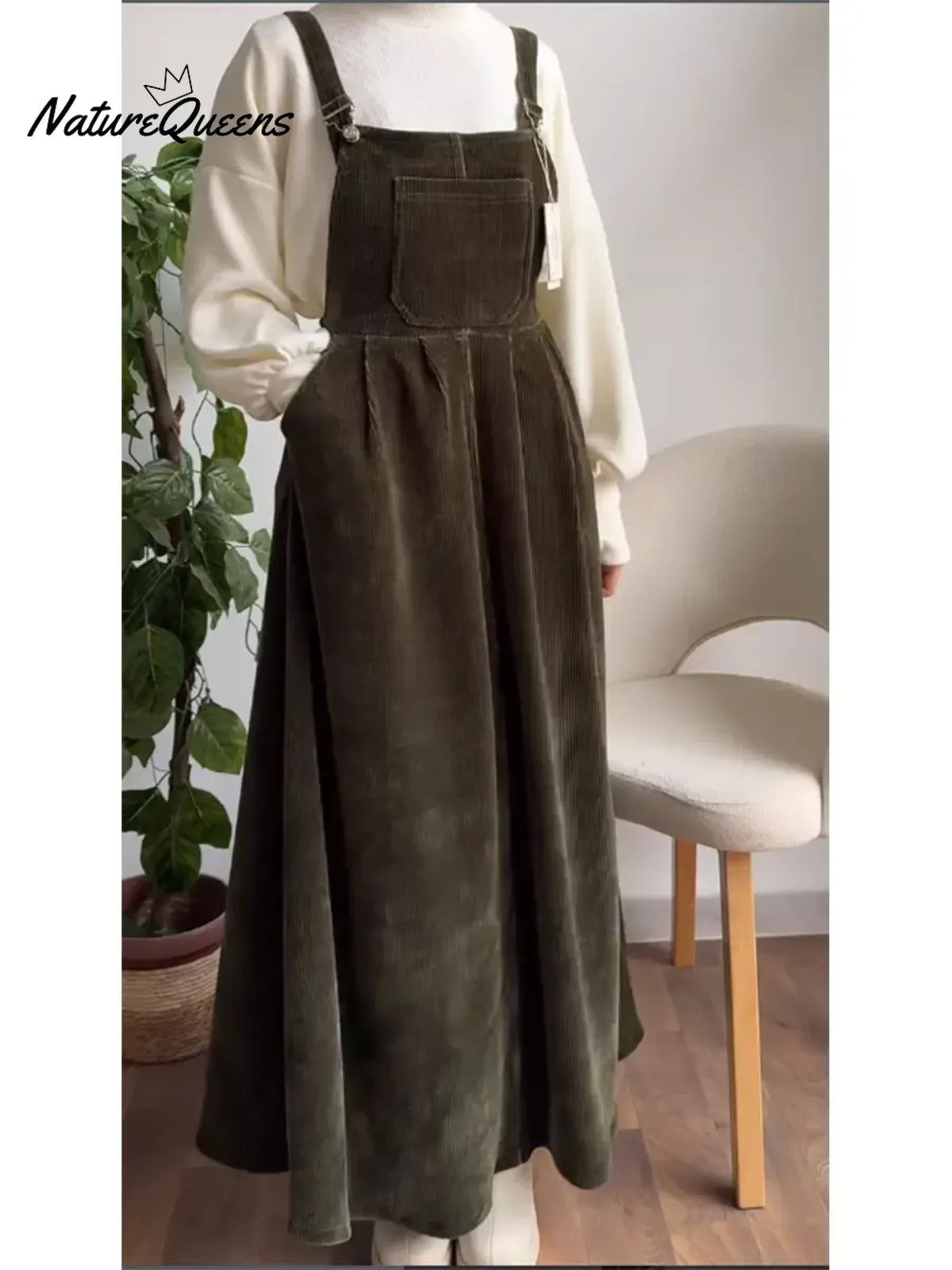 Women's Casual Corduroy Cotton Overall Dress