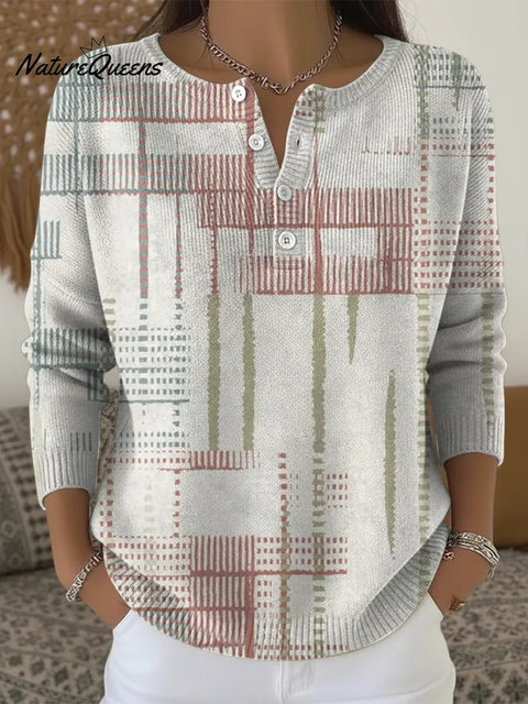 Minimalist Geometric Stripes Print Buttoned Cardigan Sweater