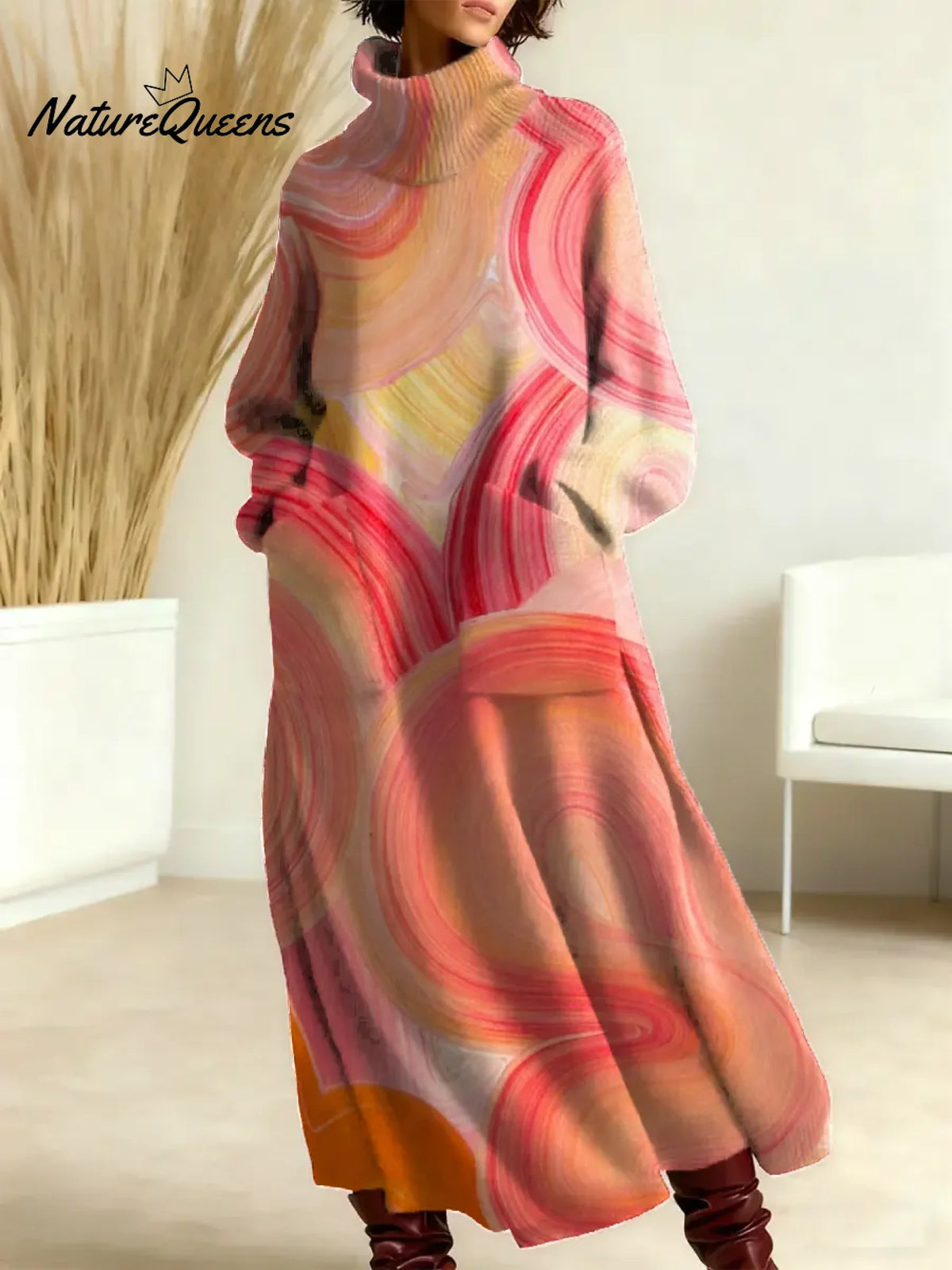 Women's Abstract Pattern Art Print Casual Cotton Knitted Dress