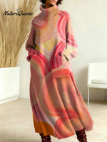 Women's Abstract Pattern Art Print Casual Cotton Knitted Dress