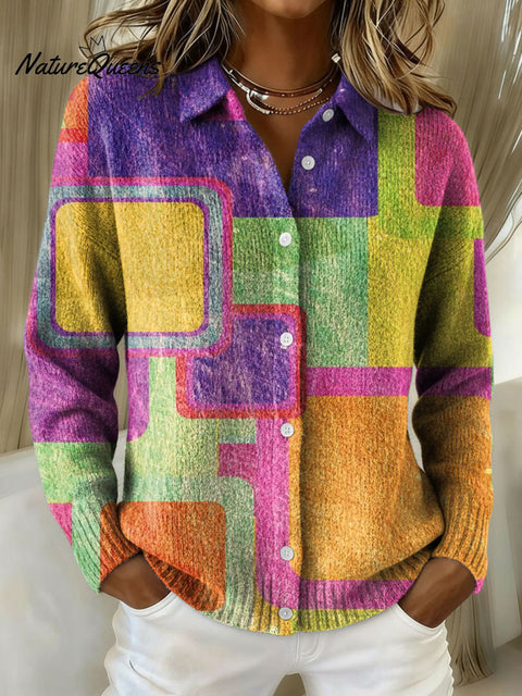 Women's Color Gradient Pattern Print Cowl Neck Sweater