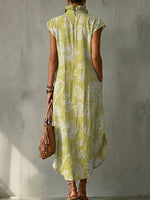 Elegant Floral And Botanical Decorative Patterns Women's No Sleeve Linen Cotton Dress