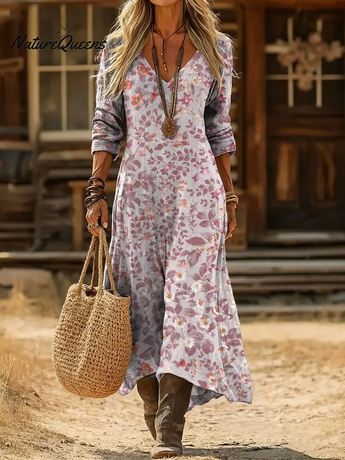 Women's Floral Pattern Art Print Casual Cotton Dress