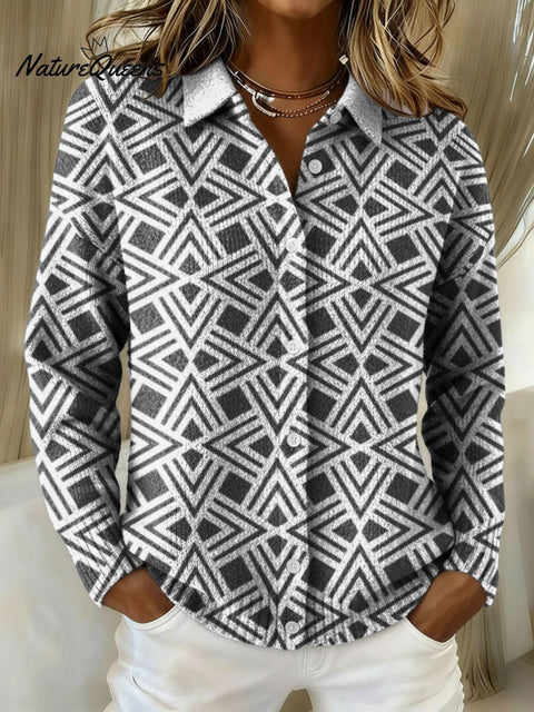 Geometric line graphic decorative pattern Shirt Collar Sweater