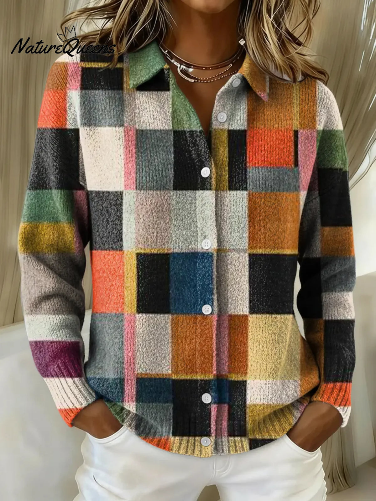 Women's Retro Geometry Collared Sweater