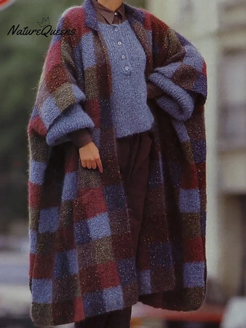 Women's Casual Loose Plaid Cardigan Sweater