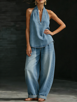 Cozy Minimalist Two-piece Denim Set