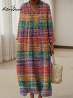 Colorful Gradient Plaid Print Knitted V-neck Dress