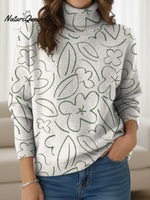 Women's Minimalist Line Floral Print Print Turtleneck Sweater