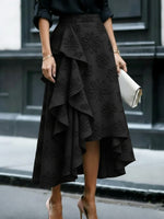 Elegant Romantic Ruffled Hem Floral Embroidery Skirt