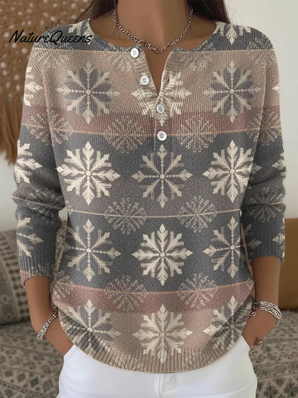 Women's Vintage Snowflake Pattern Art Casual Printed Sweater