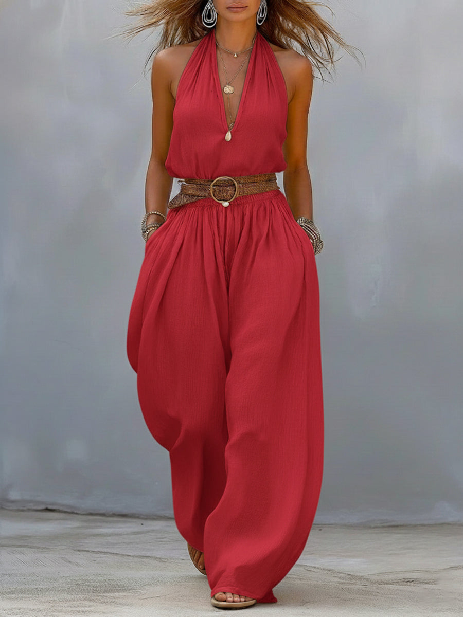 Casual Linen And Cotton Sleeveless Jumpsuit