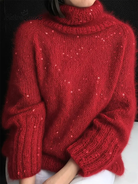 Dreamy High-neck Loose Sequined Sweater Top