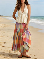 Women's Sleeveless Art Stylish Casual Top And Plaid Skirt Two-piece Set