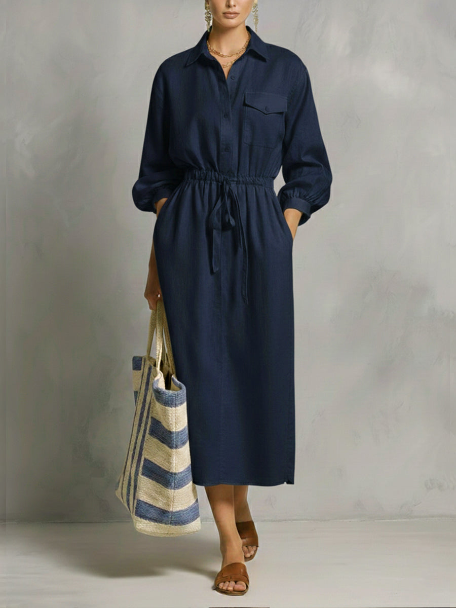 Linen And Cotton Dress With Drawstring Waist