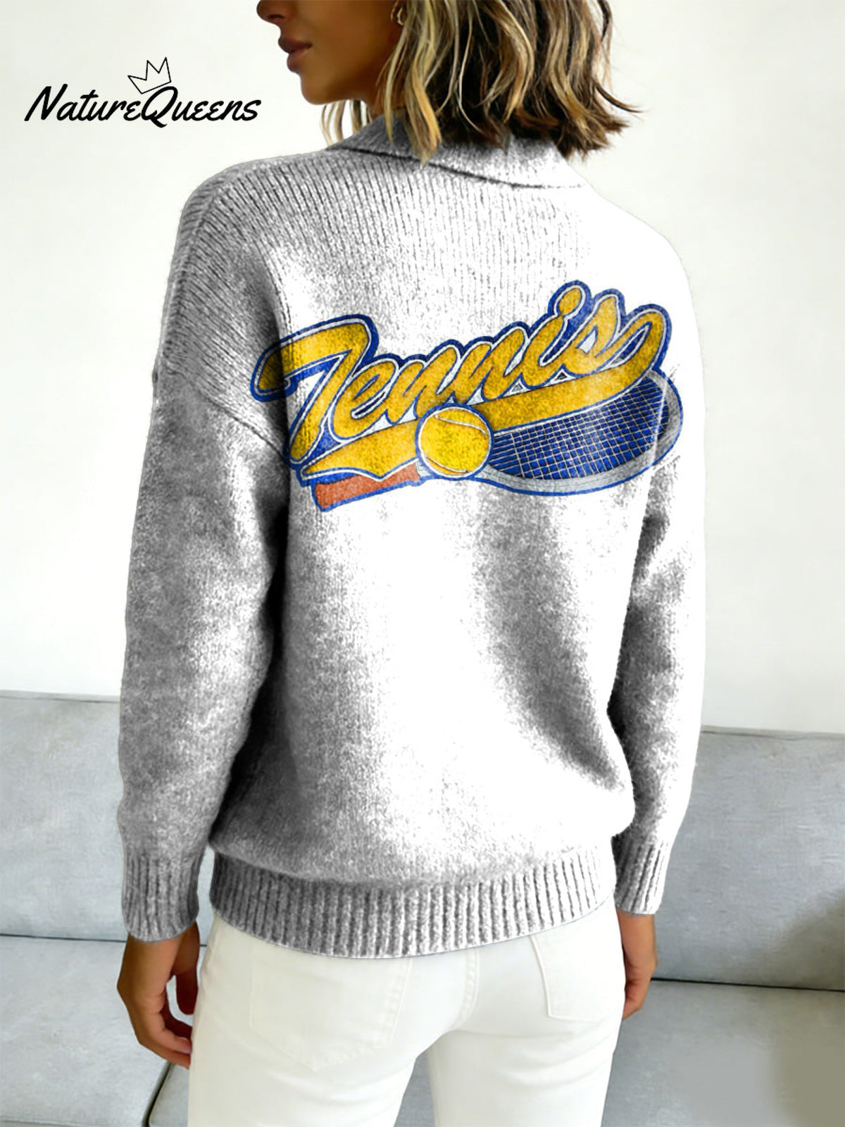 Tennis Decorative Patterns Casual Shirt Collar Long Sleeve Sweater