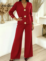 Women's Long-sleeved Cardigan And Trousers Two-piece Set