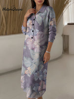 Women's Elegant Floral Decorative Patterns Casual Shirt Collar Long Sleeve Dress