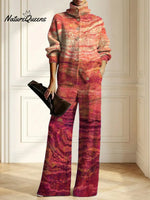 Women's Vintage Pattern Art Print Casual Cotton Knitted Suits