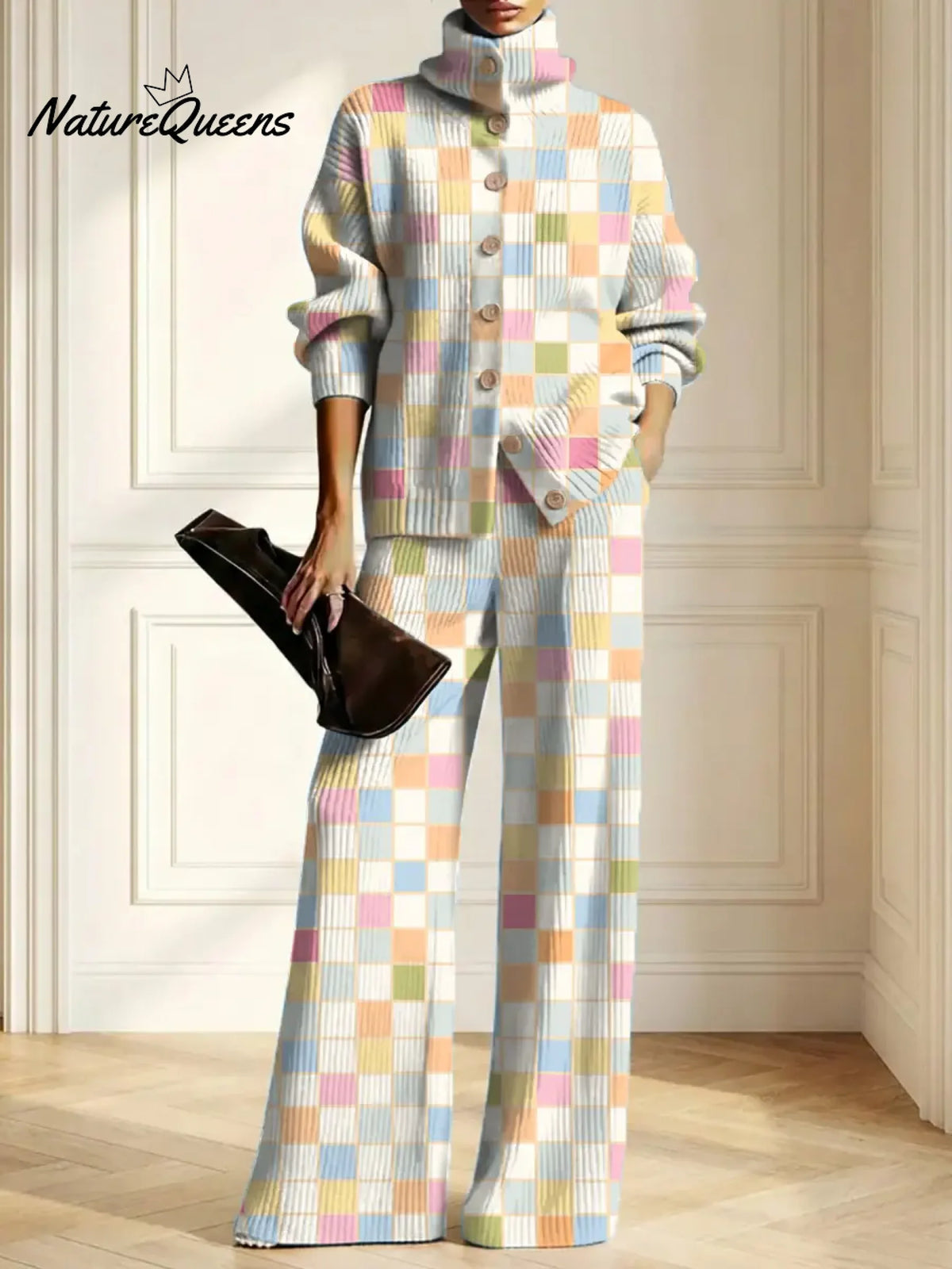 Women's Geometric Pattern Art Print Casual Cotton Knitted Suits