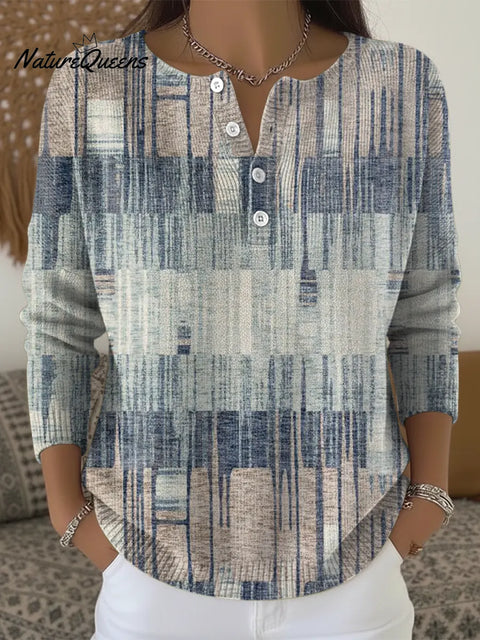 Retro Gradient Lines Print Buttoned Cardigan Sweater