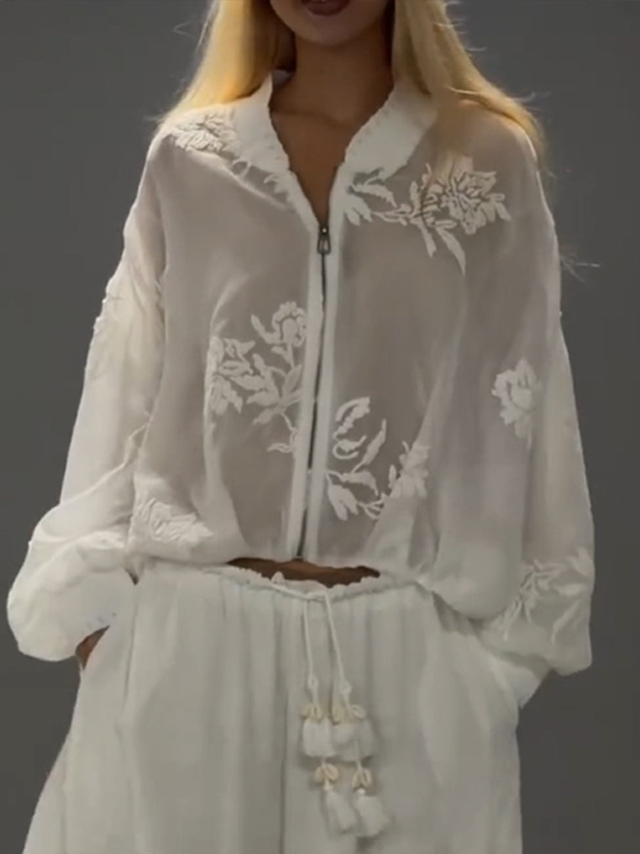 Loose-fit Casual Sheer Zip Jacket