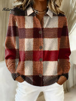 Women's Plaid Pattern Art Print Casual Cotton Knitted Sweater
