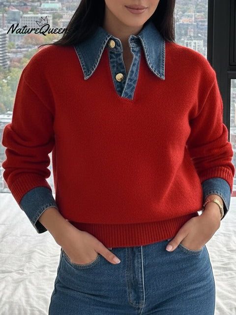 Women's Denim Knitted Pullover Sweater