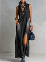 Casual Sleeveless Denim Dress With Slit