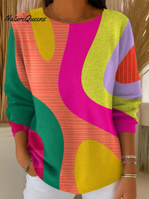 Women's Geometric Pattern Art Print Casual Pullover Sweater