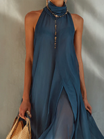 Elegant Vacation Party Mock-neck Chiffon Dress