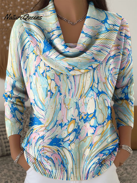 Women's Color Gradient Pattern Art  Print Cowl Neck Sweater