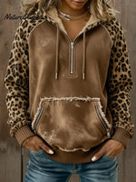 Casual Cozy Leopard Print Patchwork Sweatshirt